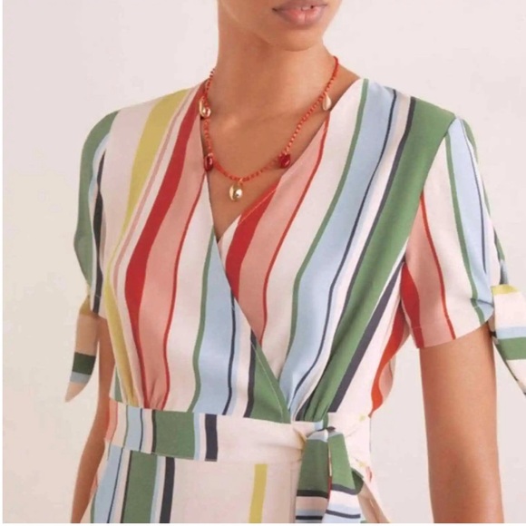 MANGO Striped Multicolor Wrap Dress size 2 - Picture 3 of 8